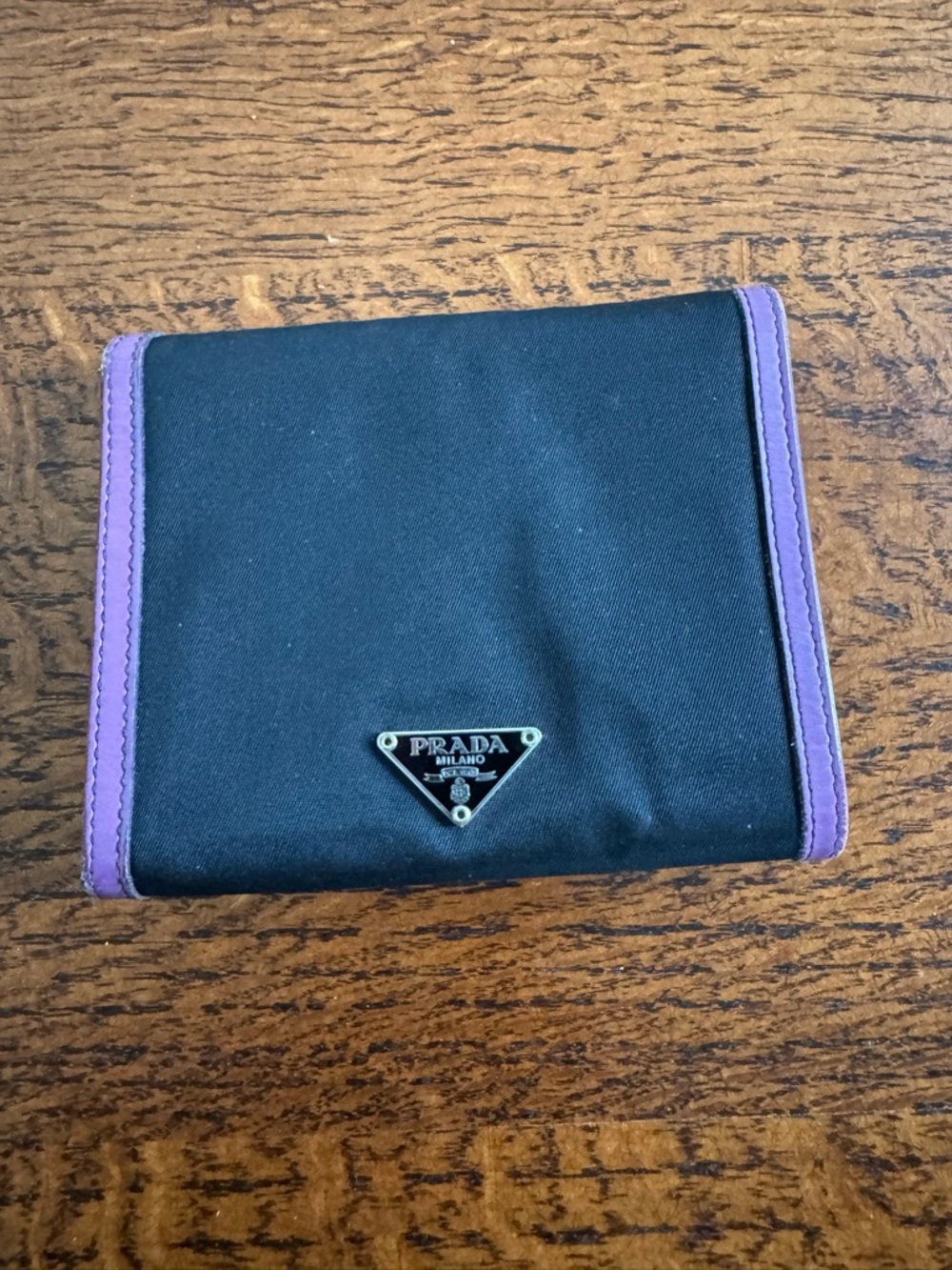 Prada Vintage Tessuto Nylon Wallet - Black with Purple Trim - Picture 2 of 14